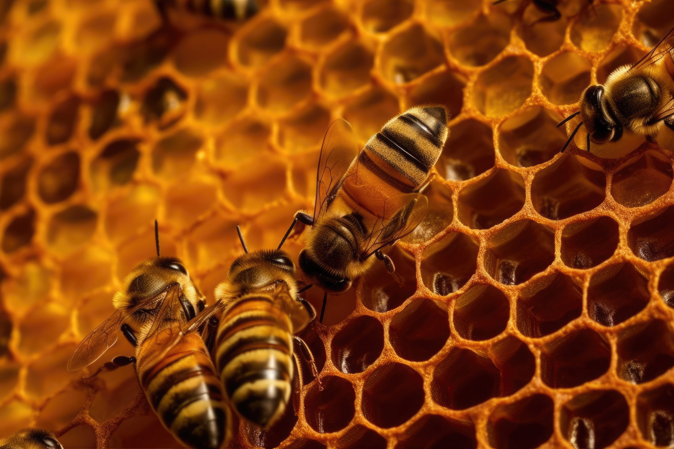 Close up Honeycomb with bee and honey